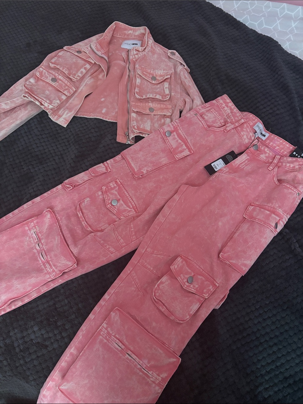 Fashion Nova Pink Washed Cargo Boyfriend Jeans